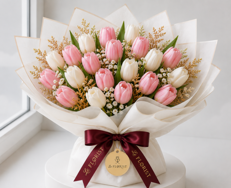 Luxury Pink & White Tulip Bouquet
