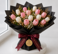 Signature White & Pink Tulip Bouquet - Image 2