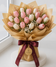 Signature White & Pink Tulip Bouquet - Image 4
