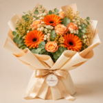 # Radiant Achievement Bloom Delivery in Dhaka Celebrate success, confidence, and meaningful new beginnings with the vibrant beauty of our **Radiant Achievement Bloom Bouquet**. Designed with fresh orange gerberas, premium peach roses, delicate white daisy-style flowers, golden seasonal fillers, eucalyptus leaves, and seasonal greenery, this cheerful arrangement is a thoughtful way to congratulate someone on an important achievement. The bouquet is beautifully finished with premium cream and warm peach wrapping, a champagne satin ribbon, and the signature **Le Florist logo tag**. Its bright orange, peach, white, and green color palette creates a joyful and polished presentation suitable for graduations, job promotions, new careers, academic success, business achievements, award ceremonies, and other proud milestones. Whether you are congratulating a friend, graduate, colleague, employee, family member, business partner, or loved one, the Radiant Achievement Bloom delivers a meaningful message of pride, encouragement, appreciation, and sincere best wishes. ## A Bright and Cheerful Congratulations Bouquet The Radiant Achievement Bloom is designed to create an energetic, uplifting, and luxurious impression. Fresh orange gerberas act as the main focal flowers, bringing bold color, natural beauty, and a feeling of celebration to the arrangement. Premium peach roses are placed alongside the gerberas to add elegance, softness, and visual balance. Their gentle peach tones complement the brighter orange flowers while giving the bouquet a refined and graceful appearance. Small white daisy-style flowers provide a fresh contrast, while golden seasonal fillers add texture, warmth, and natural volume. Fresh eucalyptus leaves and seasonal greenery complete the arrangement with depth and balance. The bouquet is carefully wrapped in layered cream and peach paper, then finished with a champagne satin ribbon and Le Florist signature branding. The result is a complete, gift-ready flower arrangement suitable for both personal and professional celebrations. ## Orange Gerbera Meaning and Radiant Beauty ### What Do Orange Gerberas Symbolize? Orange gerberas are commonly associated with: * Happiness * Enthusiasm * Confidence * Success * Positive energy * Encouragement * Celebration * New beginnings Their bright and expressive petals make them especially suitable for congratulating someone who has reached an important goal. Orange gerberas communicate excitement, optimism, and pride. They are a meaningful choice for graduations, promotions, new jobs, business openings, exam results, awards, and other moments that deserve recognition. Their bold color also creates an energetic floral presentation that helps make any celebration feel brighter and more memorable. ## What Do Peach Roses Symbolize? Peach roses traditionally symbolize: * Appreciation * Gratitude * Sincerity * Admiration * Warmth * Thoughtful congratulations * Genuine respect Peach roses offer a softer and more refined expression than bright red or yellow roses. They communicate sincere admiration and appreciation without appearing overly romantic. When peach roses are combined with orange gerberas, the result is an uplifting bouquet that expresses pride, encouragement, happiness, and warm wishes for the future. This combination is perfect for saying: “Congratulations on your success.” “I am proud of your achievement.” “Best wishes for your new journey.” “You deserve this special moment.” “Wishing you continued success.” ## Perfect for Celebrating Achievements The Radiant Achievement Bloom is suitable for a wide range of proud and meaningful occasions. It is an excellent choice for: * Graduation ceremonies * University or college graduation * School completion celebrations * Job promotions * New job congratulations * Academic achievements * Exam success * Professional certifications * Business milestones * New office openings * New business launches * Award ceremonies * Employee recognition * Successful project completion * Career achievements * Friendship celebrations * Personal milestones * Encouragement gifts * New beginnings * Corporate celebrations Its bright color palette makes it ideal for moments filled with happiness, confidence, and excitement. ## Graduation Flower Bouquet in Dhaka Graduation represents years of dedication, learning, and hard work. The Radiant Achievement Bloom is a beautiful way to recognize a graduate’s achievement and celebrate the beginning of a new chapter. Orange gerberas symbolize confidence, success, and positive energy, while peach roses represent appreciation and sincere admiration. Together, they create a meaningful graduation bouquet filled with encouragement and pride. This bouquet can be presented during: * Graduation ceremonies * Convocation events * University celebrations * Family gatherings * Graduation photography sessions * Surprise home deliveries * Celebration dinners The vibrant orange and peach flowers also look beautiful in graduation photos and social media pictures. ## Promotion and New Job Flower Gift A promotion or new job is an important professional milestone. Sending a congratulations flower bouquet is a thoughtful way to recognize someone’s hard work and show support for their next chapter. The Radiant Achievement Bloom is suitable for: * A colleague receiving a promotion * A friend starting a new job * A family member achieving a career goal * An employee receiving recognition * A manager reaching a professional milestone * A business partner celebrating success * Someone beginning a new career journey Its polished wrapping and elegant presentation make it appropriate for delivery to offices, workplaces, corporate events, and professional celebrations. ## Corporate Congratulations Flower Bouquet The Radiant Achievement Bloom is also an excellent option for corporate flower gifting. Its warm color palette and sophisticated presentation feel positive, professional, and celebratory. It can be sent to: * Employees * Managers * Clients * Business partners * Company founders * Award recipients * Team members * New business owners * Professional contacts This bouquet is suitable for celebrating promotions, office openings, business launches, company achievements, awards, successful collaborations, and important corporate milestones. ## Product Details The Radiant Achievement Bloom may include: * Fresh orange gerberas * Premium peach roses * Small white daisy-style flowers * Golden seasonal filler flowers * Fresh eucalyptus leaves * Seasonal green foliage * Premium cream wrapping * Warm peach wrapping * Champagne satin ribbon * Le Florist signature logo tag * Hand-arranged luxury presentation Each bouquet is individually arranged to create a full, natural, and visually balanced shape. ## What’s Included Your bouquet includes: * Orange gerberas as the main focal flowers * Premium peach roses for elegant contrast * Small white seasonal flowers * Golden-toned supporting fillers * Fresh eucalyptus leaves * Seasonal green foliage * Layered cream and peach wrapping * Champagne satin ribbon * Le Florist signature branded finishing The bouquet is prepared as a complete gift-ready arrangement. ## Why Choose the Radiant Achievement Bloom? ### Bright and Energetic Presentation The combination of orange gerberas and peach roses creates a cheerful bouquet filled with warmth, confidence, and celebratory energy. ### Premium Mixed Flower Arrangement Gerberas provide bold color and personality, while peach roses add softness, elegance, and balance. ### Ideal for Congratulations This bouquet is specially designed for graduations, promotions, new jobs, academic success, business achievements, awards, and personal milestones. ### Suitable for Personal and Corporate Gifting Its refined color palette makes it appropriate for friends, family members, graduates, colleagues, employees, clients, and business partners. ### Warm Orange and Peach Color Palette Orange, peach, cream, white, and green tones work together to create a vibrant yet sophisticated floral presentation. ### Premium Branded Finishing Layered cream and peach wrapping, a champagne satin ribbon, and Le Florist signature branding give the bouquet a polished and luxurious appearance. ### Beautiful for Celebration Photography The bold gerberas, elegant roses, and warm wrapping make this bouquet highly photogenic for graduations, award ceremonies, office celebrations, and social media photos. ### Hand-Arranged with Care Each bouquet is prepared by experienced florists to ensure balanced flower placement, natural volume, and a premium overall finish. ## Luxury Congratulations Flower Delivery in Dhaka The Radiant Achievement Bloom is available for delivery across selected areas of Dhaka. It can be delivered to homes, offices, universities, restaurants, event venues, corporate locations, and other celebration destinations. This bouquet is ideal for customers searching for: * Congratulations flower delivery in Dhaka * Orange gerbera bouquet in Dhaka * Peach rose bouquet delivery * Graduation flower bouquet * Promotion flower gift * New job congratulations flowers * Achievement flower bouquet * Corporate flower gifts in Dhaka * Mixed flower bouquet delivery * Luxury celebration flowers * Premium flower delivery in Dhaka Advance ordering is recommended for graduation ceremonies, office celebrations, award events, corporate occasions, scheduled deliveries, and large flower orders. Delivery availability may depend on the recipient’s location, order time, traffic conditions, and flower availability. ## Important Flower Substitution Information Fresh flowers are natural and seasonal products. The exact size, shade, shape, or variety of some supporting flowers may vary depending on availability. If a specific flower, filler, or type of greenery is unavailable, it may be replaced with a similar seasonal variety of equal or greater value. Any substitutions will be selected carefully to maintain: * The orange, peach, cream, white, and green color palette * The bouquet’s overall size and volume * The bright congratulations theme * The premium quality * The overall value * The luxury presentation The main appearance and character of the Radiant Achievement Bloom will remain consistent. ## Flower Care Instructions To help the bouquet remain fresh and beautiful for longer: 1. Carefully remove the lower wrapping before placing the flowers in a vase. 2. Trim one to two centimetres from the bottom of each stem at an angle. 3. Place the flowers in a clean vase filled with fresh water. 4. Change the water every one or two days. 5. Remove any leaves below the water level. 6. Keep the flowers away from direct sunlight and strong heat. 7. Avoid placing the bouquet near air-conditioning vents or ripening fruit. 8. Re-trim the stems every few days to improve water absorption. 9. Remove faded flowers to help the remaining blooms stay fresh. Proper care can help the gerberas, roses, seasonal flowers, and greenery maintain their beauty for a longer period. ## Send a Meaningful Congratulations Gift Celebrate someone’s success with a bouquet that feels vibrant, thoughtful, and memorable. The Radiant Achievement Bloom combines bright orange gerberas, elegant peach roses, delicate white flowers, golden fillers, fresh eucalyptus, and premium wrapping to create a cheerful congratulations gift. Whether you are celebrating a graduation, promotion, new job, academic achievement, business milestone, award, or personal success, this bouquet expresses pride, admiration, encouragement, and warm wishes for the future. Order the **Radiant Achievement Bloom in Dhaka** and make an important milestone even more memorable with a bright and elegant flower delivery from Le Florist. **Categories:** Congratulations Flowers, Gerbera Bouquets, Peach Rose Bouquets, Mixed Flower Bouquets, Graduation Flower Bouquets, Promotion Gifts, New Job Flowers, Achievement Flowers, Corporate Flower Gifts, Celebration Flowers, Luxury Flower Bouquets, Flower Delivery in Dhaka **Recommended Primary Category:** Congratulations Flowers **Product Tags:** Orange Gerbera, Peach Roses, Graduation Gift, Promotion Gift, Achievement Bouquet, Success Flowers, New Job Gift, Corporate Flowers, Mixed Flower Bouquet, Dhaka Flower Delivery