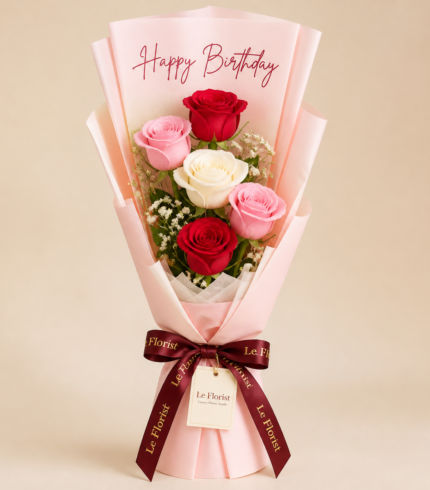 5 Rose Birthday Bouquet in Dhaka | Five Wishes – Le Florist