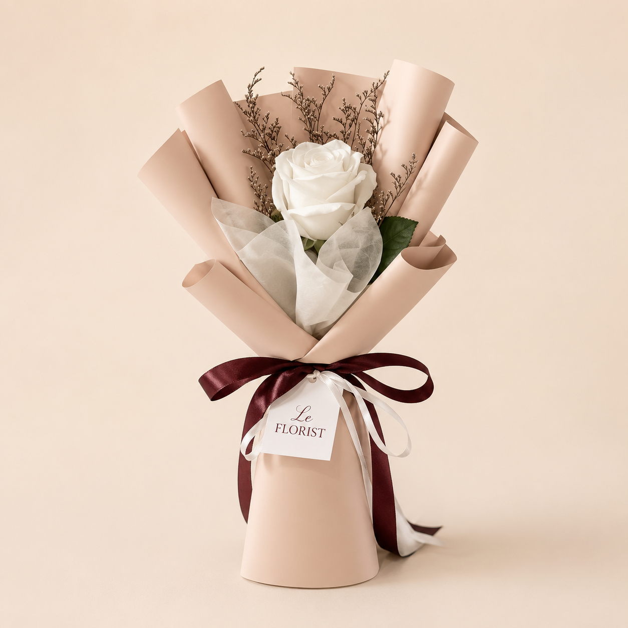 elegant one white rose bouquet Elegant One White Rose Bouquet in Dhaka - Image 1