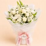 White lily rose and chrysanthemum sympathy bouquet