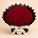 Grand luxury red rose bouquet in black wrapping