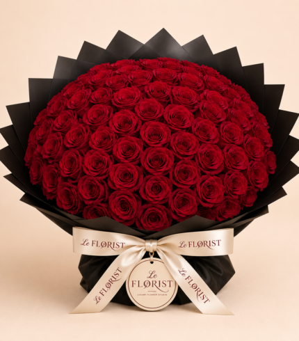 Grand luxury red rose bouquet in black wrapping