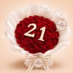 Red rose bouquet with white floral number 21