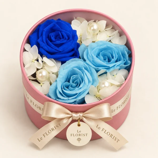 Azure Pearl – Blue Rose Hat Box by Le Florist, flower delivery in Dhaka