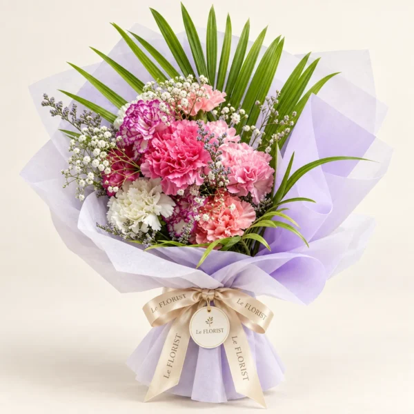 Carnation Kisses – Pink Carnation Bouquet by Le Florist, flower delivery in Dhaka