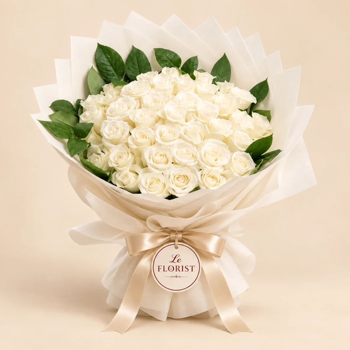 Cloud Nine - 50 White Rose & Baby’s Breath Bouquet - Le Florist BD