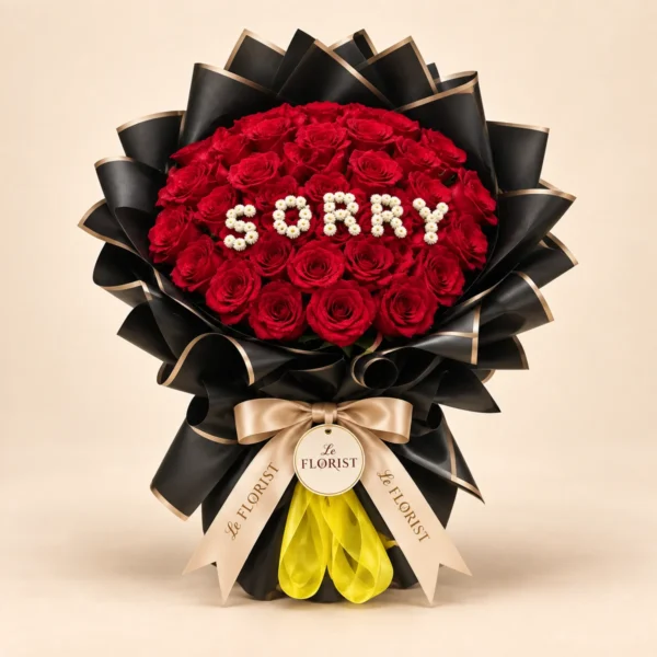 Heartfelt Sorry – 50 Red Rose Apology Bouquet by Le Florist, flower delivery in Dhaka