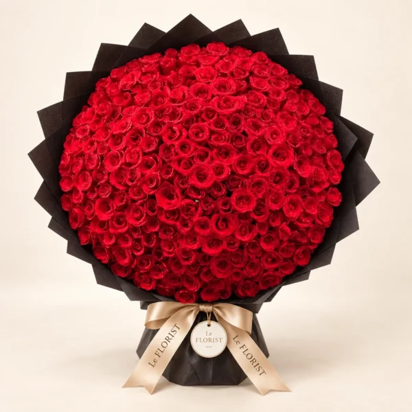 Midnight Majesty – 200 Red Roses Bouquet by Le Florist, flower delivery in Dhaka