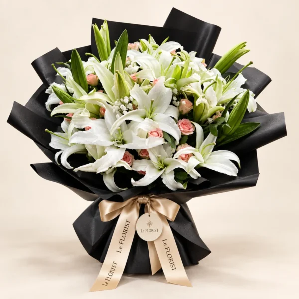 Moonlight Lily – Grand White Lily Bouquet by Le Florist, flower delivery in Dhaka