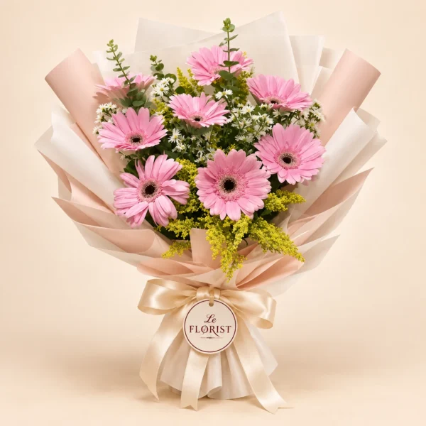 Pastel Daydream - Pink & White Gerbera Bouquet - Le Florist BD