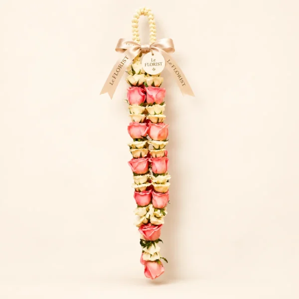 Pearl Shringar – Peach Rose & Pearl Mala by Le Florist, flower delivery in Dhaka