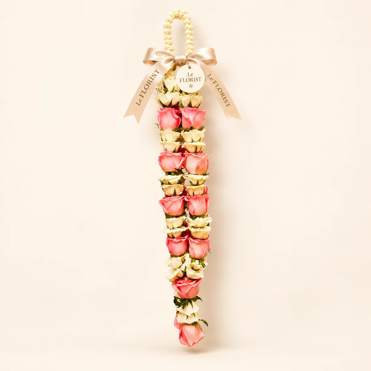 Pearl Shringar – Peach Rose & Pearl Mala by Le Florist, flower delivery in Dhaka