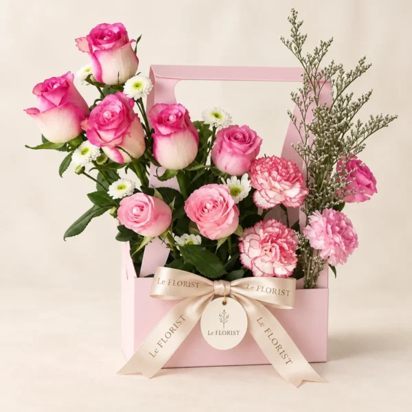 Pink Parcel – Rose & Carnation Flower Carrier by Le Florist, flower delivery in Dhaka