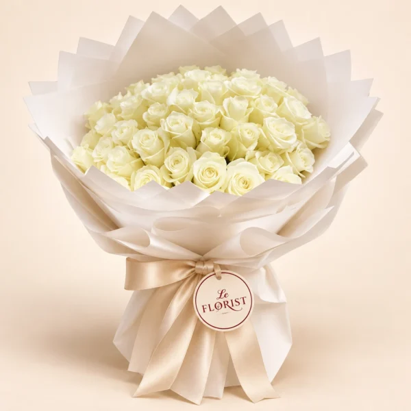Pure Devotion - 50 White Roses Bouquet - Le Florist BD