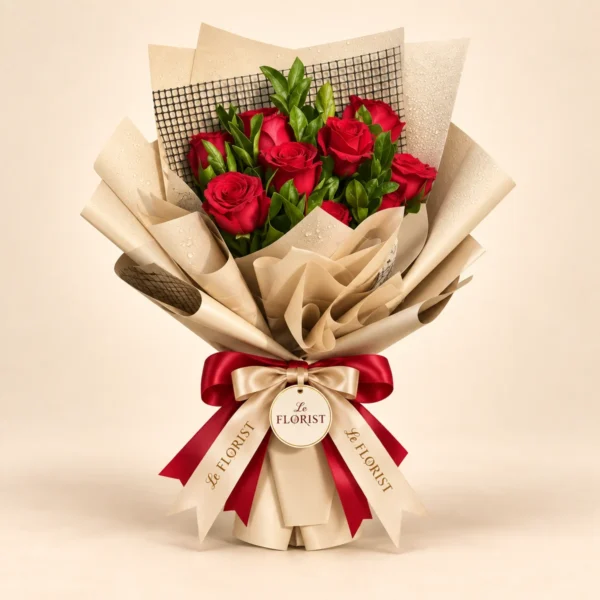Rustic Romance – 8 Red Rose Kraft Bouquet by Le Florist, flower delivery in Dhaka