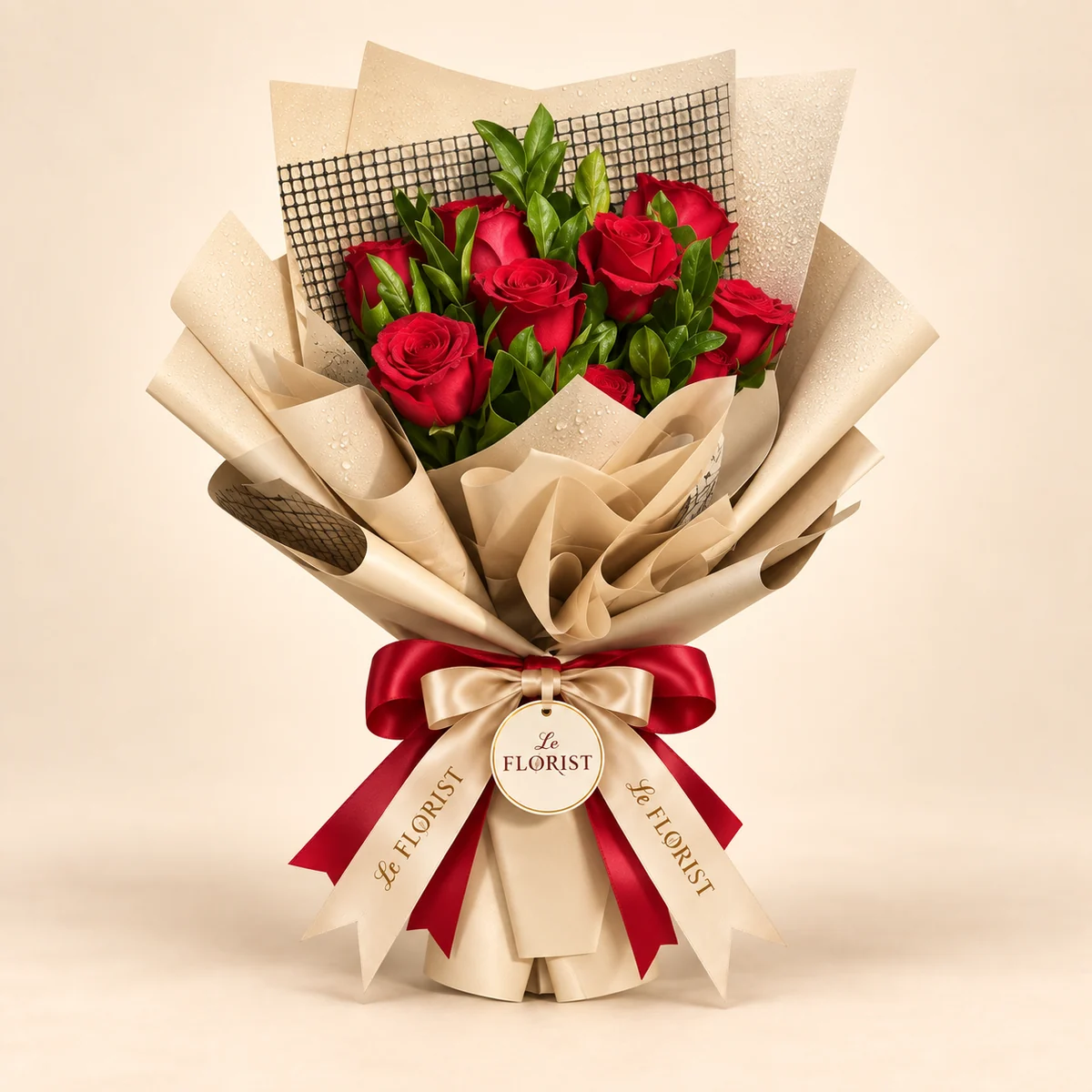 Rustic Romance – 8 Red Rose Kraft Bouquet by Le Florist, flower delivery in Dhaka