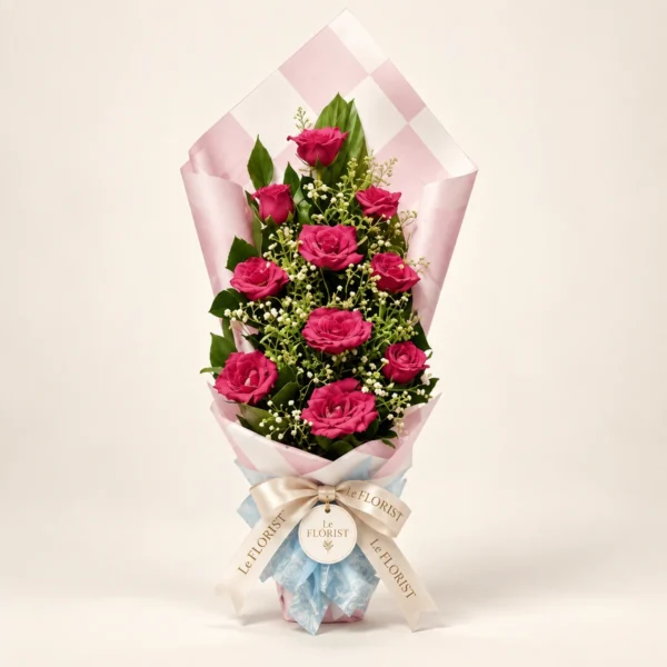 Scarlet Cascade – Tall Red Rose Bouquet by Le Florist, flower delivery in Dhaka