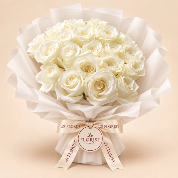 Snow Pearl - 50 White Roses Luxury Bouquet - Le Florist BD