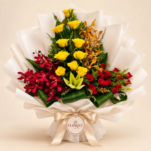 Sunburst Grandeur - 40 Yellow Rose Grand Bouquet - Le Florist BD