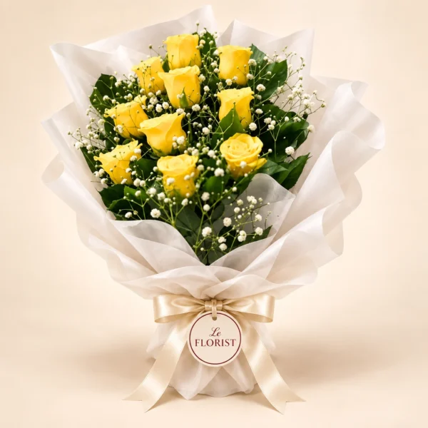 Sunlit Promise - 12 Yellow Rose Bouquet - Le Florist BD