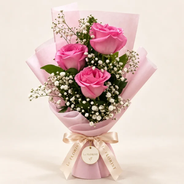 3 Hot Pink Roses Bouquet by Le Florist, flower delivery in Dhaka