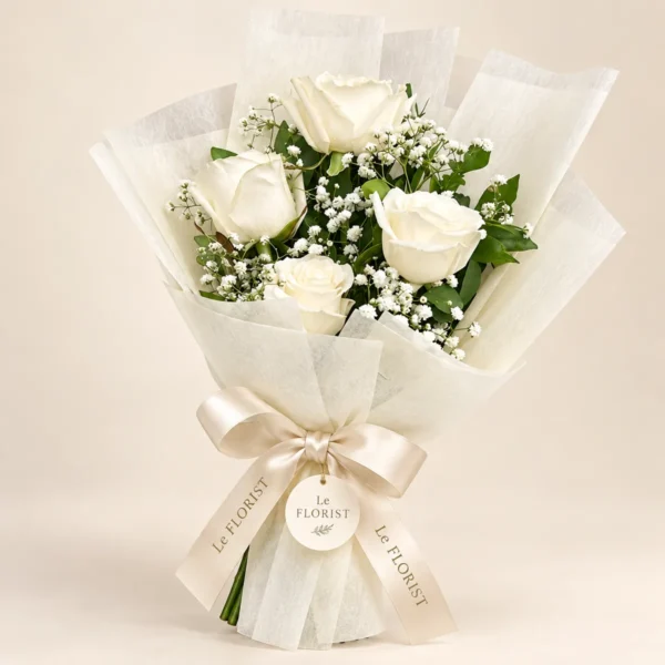 5 White Roses Bouquet by Le Florist, flower delivery in Dhaka