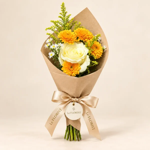 Golden Glow Bouquet – White Rose & Orange Chrysanthemum by Le Florist, flower delivery in Dhaka