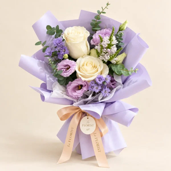 Lavender Dream Bouquet – White Roses & Lisianthus by Le Florist, flower delivery in Dhaka