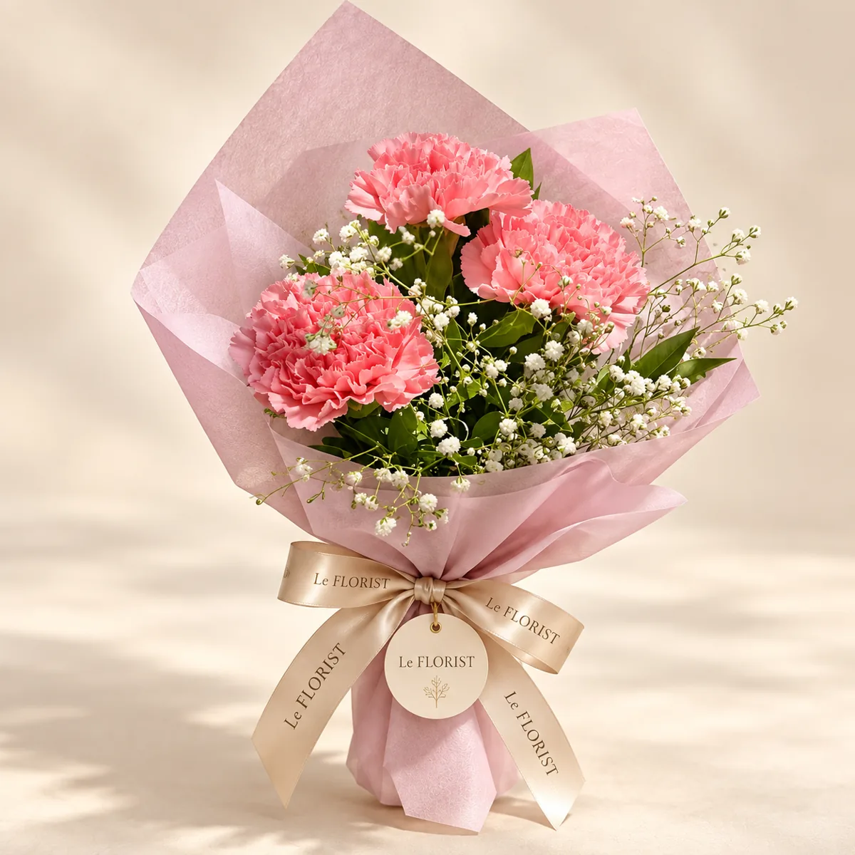 Pink Carnation Bouquet (3 Stems) by Le Florist, flower delivery in Dhaka