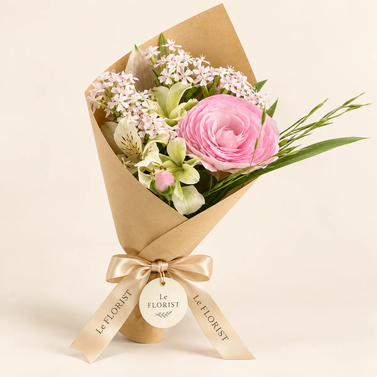 Pink Ranunculus & Alstroemeria Bouquet by Le Florist, flower delivery in Dhaka