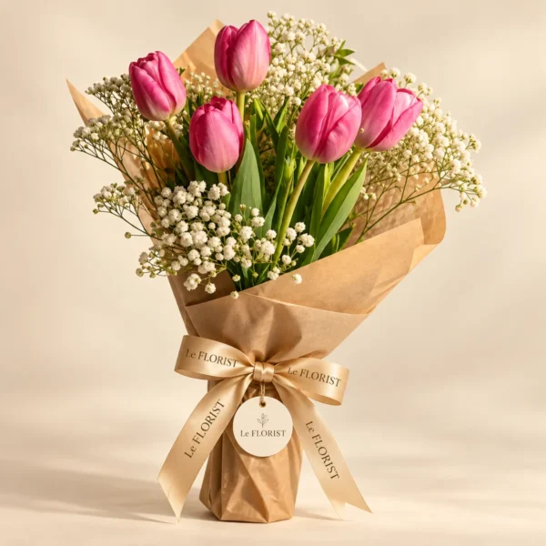 Pink Tulip Bouquet (6 Tulips) by Le Florist, flower delivery in Dhaka