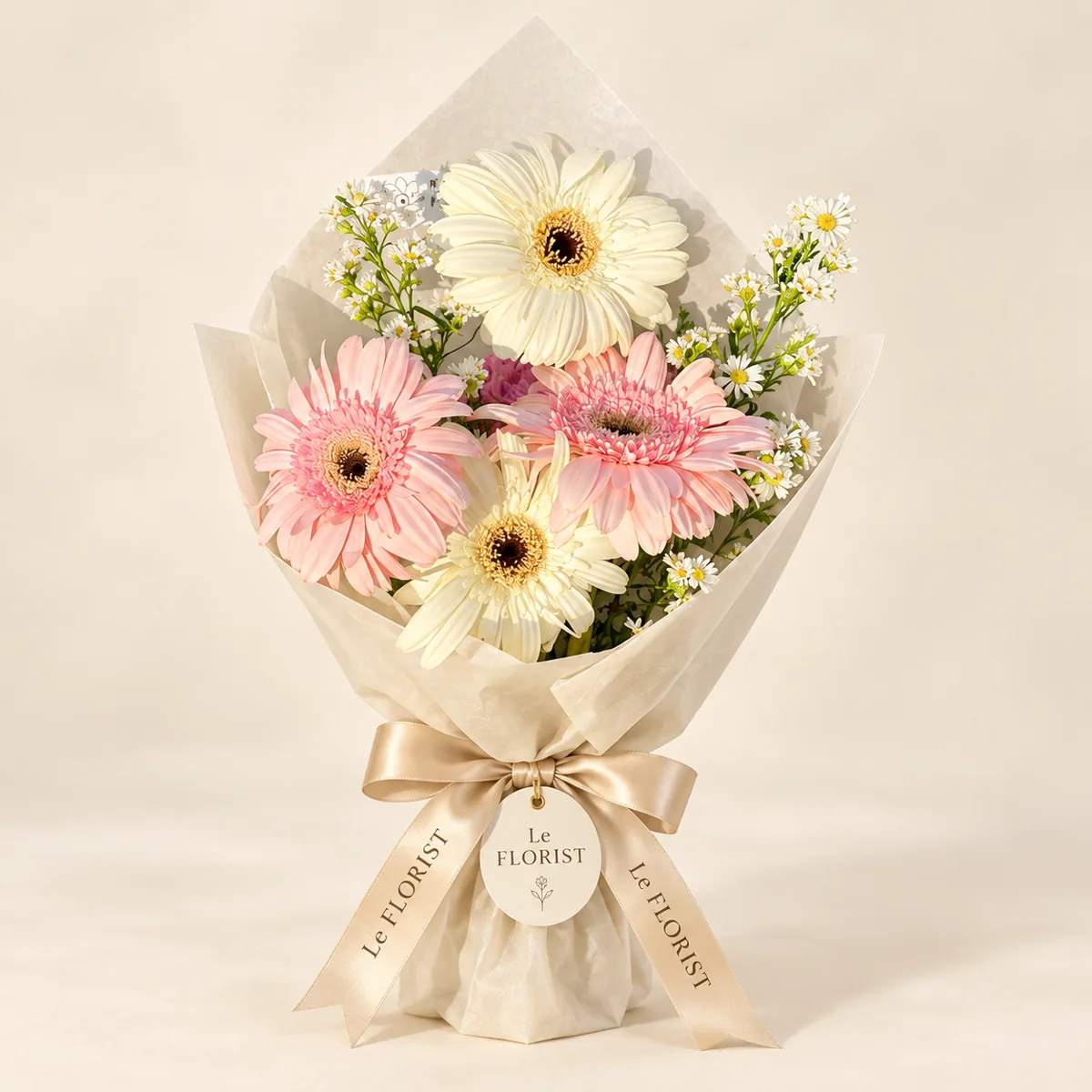 Pink & White Gerbera Bouquet by Le Florist, flower delivery in Dhaka