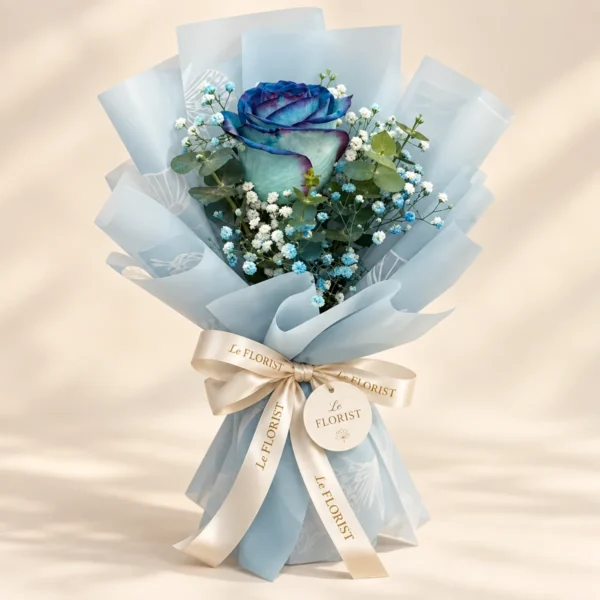 Single Blue Rose Bouquet by Le Florist, flower delivery in Dhaka