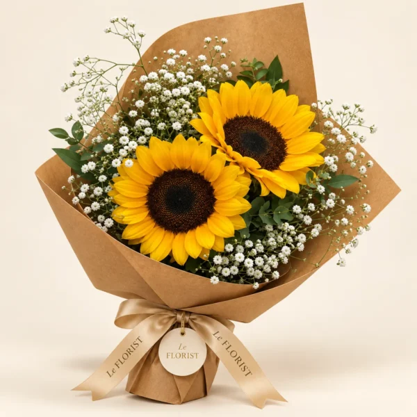 Two Sunflowers Bouquet with Baby's Breath by Le Florist, flower delivery in Dhaka