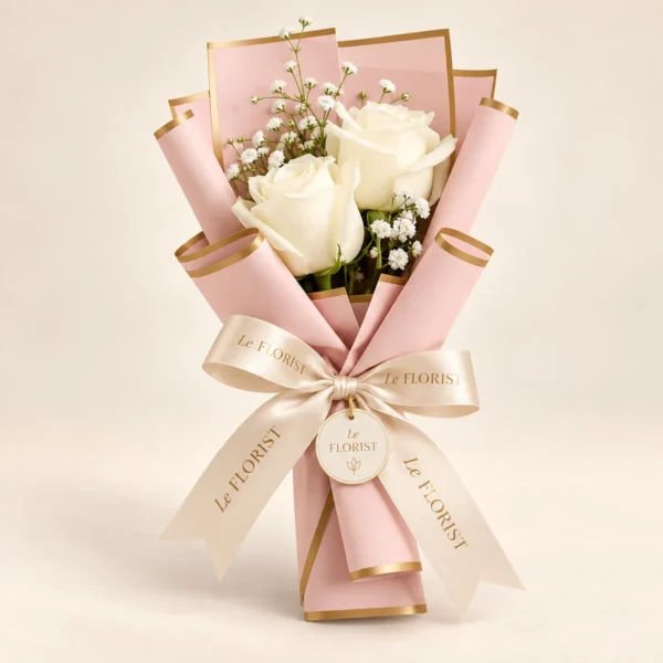 Two White Roses Bouquet in Blush Pink by Le Florist, flower delivery in Dhaka