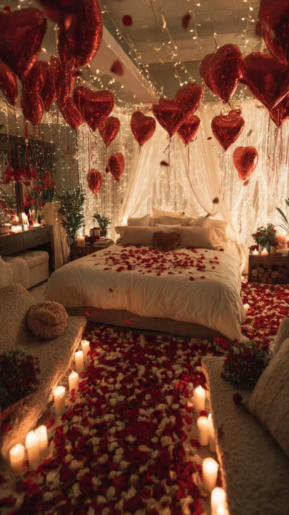 Velvet Heart Night rose petal bashor ghor decoration in Dhaka by Le Florist